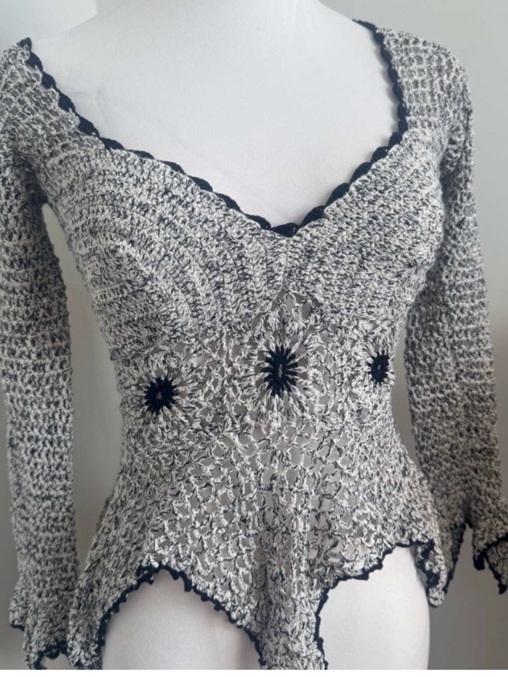 Whimsigoth Crochet Top Fairycore Lace Knit Witchy Romantic Boho Blouse M